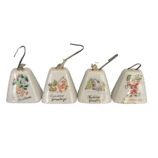 4 Vintage Miniature Porcelain Christmas Bell Ornaments Hand Painted Japan Santa