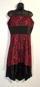 Elegante Vestido de Cóctel de Encaje Rojo y Negro Alto-Bajo Medio Formal Fiesta Gótico - Imagen 1 de 12