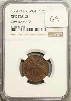 1864 Two Cent Piece 2c Large Motto NGC XF Details #0-005 - Image 1 of 2