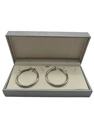 Signed JCM Sterling Silver HOOP (36mm) Large 925 Earrings - Image 1 of 4