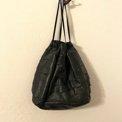 NWOT Ruffled Women's Leather Bucket Bag, Handmade, gray purse. - Image 1 of 4