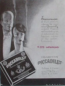 REKLAME PICCADILLY ZIGARETTEN BLACK CAT CRAVEN A SIGNE LORENZI VON 1928 AD PUB - Bild 1 von 1