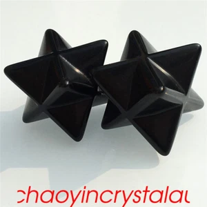 2pc Natural obsidian merkaba star quartz crystal gem carved decor reiki healing - Picture 1 of 11