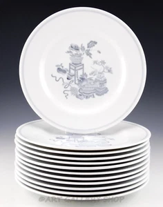 Spode Copeland's England 9-1/8" BOWPOT GRAY CHINOISERIE LUNCH PLATES Set of 12 - Picture 1 of 5