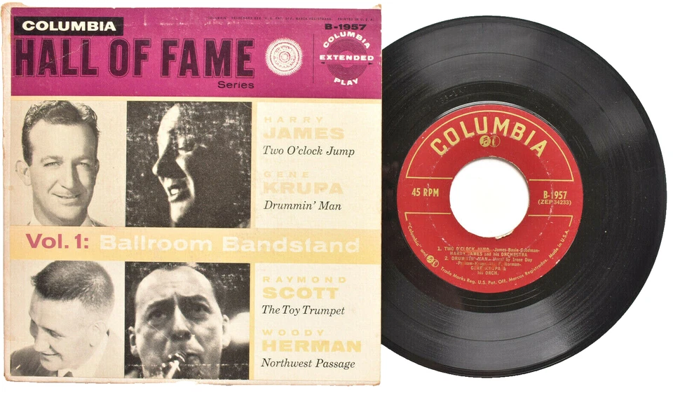 COLUMBIA HALL OF FAME VOL.1 BALLROOM BAND 7" EP RECORD GENE KRUPA HARRY JAMES - Image 1 of 4