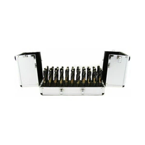 SET 33 PZ PUNTE TRAPANO UTENSILE ACCIAIO METALLO ARGENTO E DEMING DEMMING, MISURA 1/2" a 1" - Foto 1 di 6