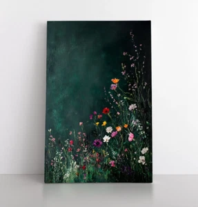 Wildblumen auf grünem abstraktes Ölgemälde Druck auf gerahmter Leinwand, stimmungsvolle Natur - Bild 1 von 11