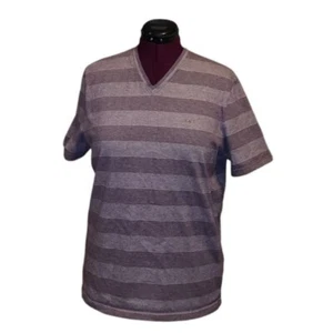 Michael Kors Men Pullover Purple Striped Logo Short Sleeves V-Neck Shirt Size L - Picture 1 of 4