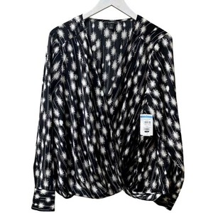 HALOGEN Blouse Plus Size 2X Cross Front Long Sleeve Womens Top Black Print NWT - Picture 1 of 9