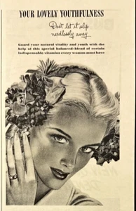 Vitamins Plus Youthfulness Pretty Woman Vintage Print Ad 1944 - Picture 1 of 7