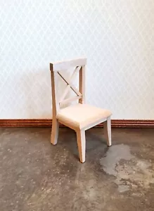 Dollhouse Miniature Chair Kitchen Dining Cross Buck Unfinished Wood 1:12 Scale - Picture 1 of 3