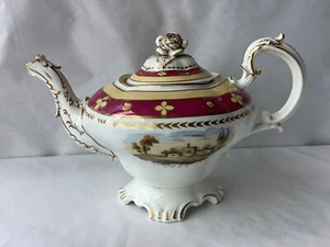 Sampson Bridgwood Teapot - Low Round Footed Landscape Teapot c.1835/40 - Picture 1 of 14