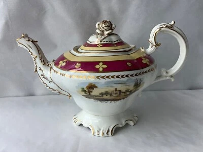 Sampson Bridgwood Teapot - Low Round Footed Landscape Teapot c.1835/40 - Image 1 of 4