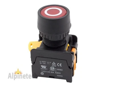 ALPINETECH ATI PFL22 Red 22mm Push Button Latching Switch Illuminated 24V LED