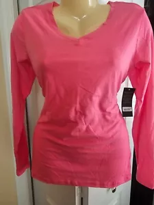 Natural Uniforms Women's Under Scrub Tee V-Neck Long Sleeve T-Shirt Top 717 PINK - Picture 1 of 9