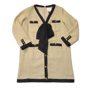 NWT Tuckernuck POMANDER PLACE Coco in Tan Tweed Bow Mini Shift Dress S - Picture 1 of 9