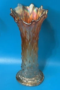 Marigold Art Glass Vase Carnival Iridescent Swung 9 Point Tree Trunk  Vase 9" - Picture 1 of 10