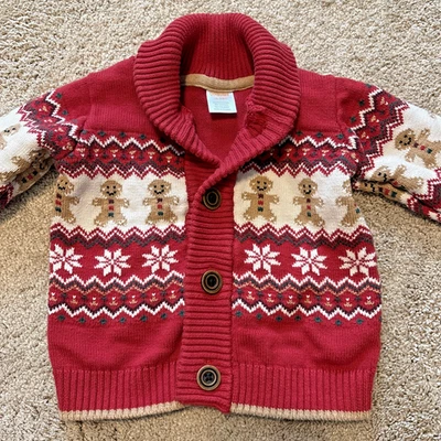 Cardigã suéter Gymboree infantil Fair Isle pão de gengibre tamanho 18-24 M Natal - Imagem 1 de 4