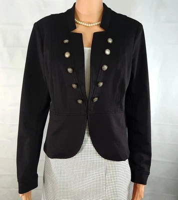 KATE & ROSY Sz M Black Knit Military Style Faux Button Jacket Blazer EUC - Image 1 of 4