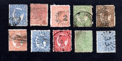 Australia, Queensland 1882-90 group of 10 stamps used CV=17.9$ - Image 1 of 2