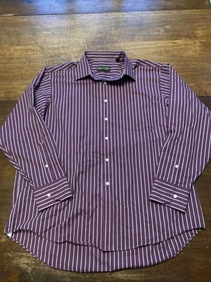 Camisa con botones Donald J Trump Signature Collection para hombre 17,5 34/35 púrpura a rayas Foto 1 de 4