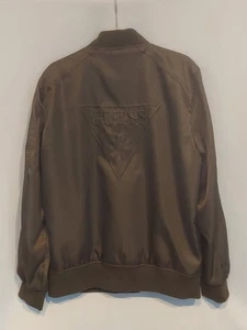 Guess Mens Dark Army Green Embroidered Bomber Jacket Size Large - Picture 1 of 17