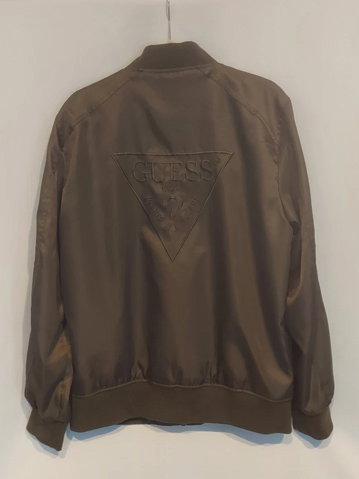 Guess Mens Dark Army Green Embroidered Bomber Jacket Size Large - Image 1 of 4