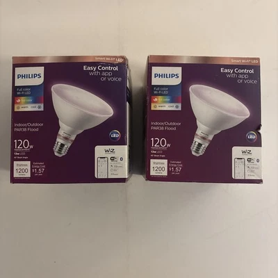 2 Pack - Philips Smart Wi-Fi LED Indoor/Outdoor PAR38 Full Color Flood Bulb 120w - Image 1 of 4