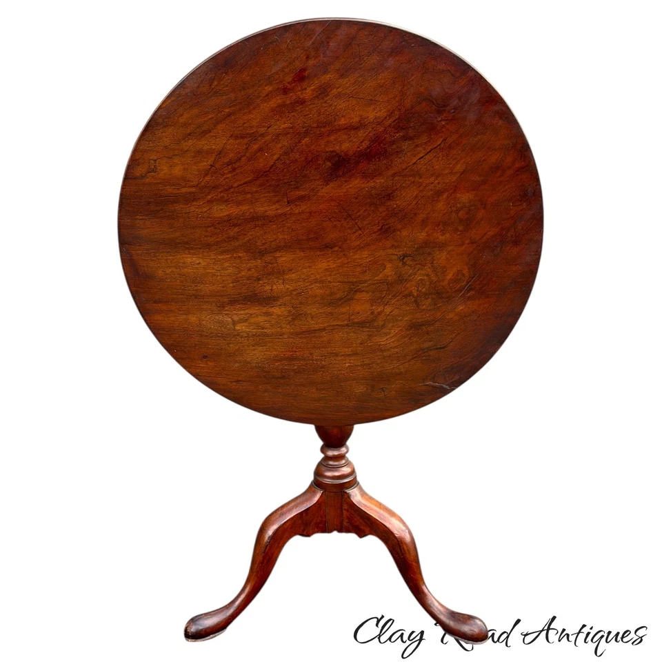 Antique walnut Queen Anne tea table 1760 18th birdcage tilt  pad feet country - Image 1 of 4