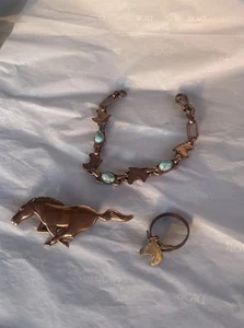 Vintage Copper Bracelet With Turquoise Stones, Brooch And Ring Set - Picture 1 of 6