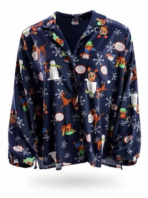 Old Navy 2XL Blue Christmas Dog Snowman Print Long Sleeve Pajama Top - Image 1 of 4