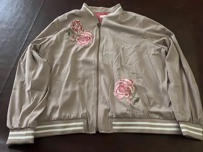 Chaqueta Bomber Susan Graver Bordada Elástica Piel Melocotón Talla XL Rubor/Rosa Foto 1 de 3