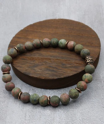 8 1/2» эластичной 8 мм бисером Unakite драгоценных камней мужской браслет унисекс подарок для него США - Изображение 1 из 3