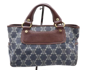 Bolso de Mano CELINE [Rango AA] Boogie Paris Macadam Lona Azul Índigo Marrón Cuero - Imagen 1 de 24