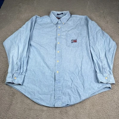 Vintage Ralph Lauren Chaps Denim Shirt Mens 2XL Blue Button Down Long Sleeve - Image 1 of 4