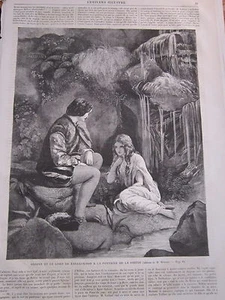 Gravure 1860 - Ondine et le Lord de Ravenswood à la fontaine de la Sirène - Foto 1 di 1