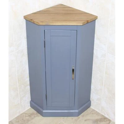 Cloakroom Corner Bathroom Vanity Painted Grey Unit | Oak Top Corner Unit - Image 1 of 4
