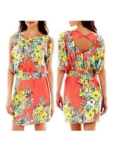 Bisou Bisou Floral cutout dress size 8 Blouson style tie waist casual party - Picture 1 of 12