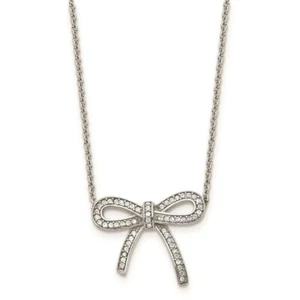 Stainless Steel Crystal Polished Bow with 1.75in ext. Necklace - Picture 1 of 4