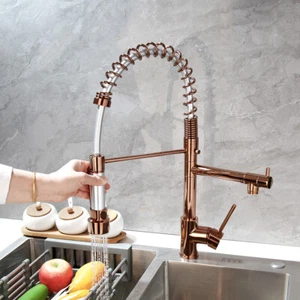 Rose Gold Brass Kitchen Faucet Single Handle Sink Pull Down Sprayer Mixer Taps - Picture 1 of 12
