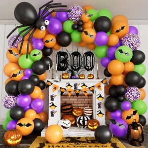 Halloween Balloons Garland Arch Kit DIY Party Supplies with BOO Foil Spider - Picture 1 of 6