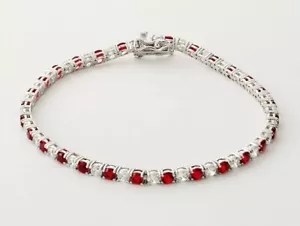 7CT Round Cut Red Ruby Lab Created Diamond Tennis Bracelet 14K White Gold Plated - Picture 1 of 7