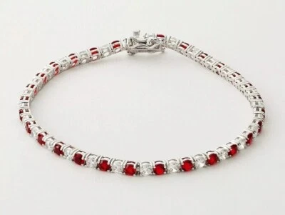 7CT Round Cut Red Ruby Lab Created Diamond Tennis Bracelet 14K White Gold Plated - Image 1 of 4