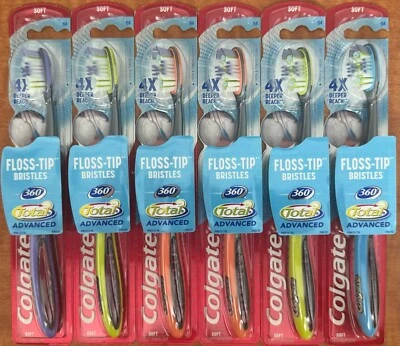 6 Pack Colgate 360 Total Advanced Floss Tip Soft Bristles Toothbrush Colors Vary - Image 1 of 3