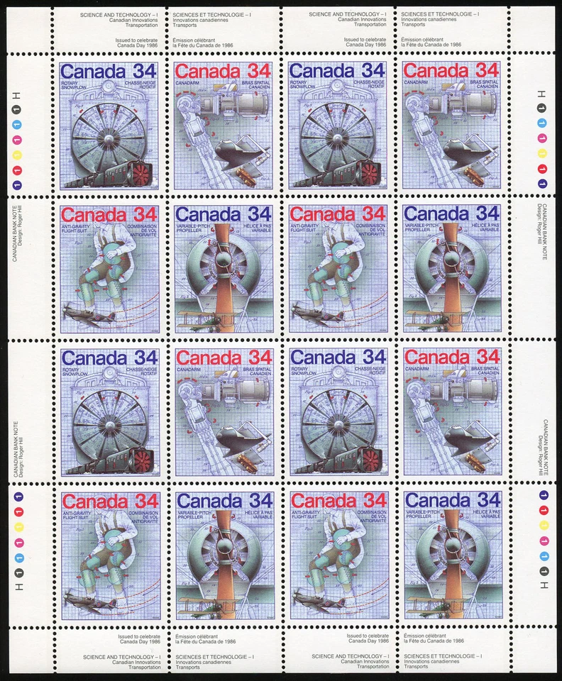 Canada Stamp SHEET#1102a - Canada Day - Science and Technology - 1 (1986) 4 x... - Image 1 of 1