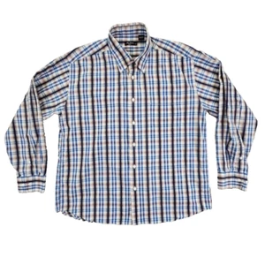 Alan Flusser Golfhemd Herren XL blau kariert langarm Workwear Normcore - Bild 1 von 16