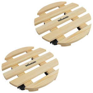 Woodside Round Wooden Plant Pot Trolley Movers Flowerpot Planter Caddy Pack of 2