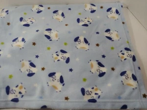 Beansprout Blue baby blanket white tan puppy dogs brown green stars circle eye - Picture 1 of 4