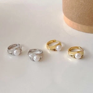 Klapp Ohrringe Creolen Träne Sterling Silber 925 Damen mit Perlmutte F1359 - Bild 1 von 8