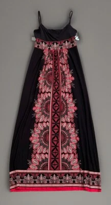 Новый с Ярлыками LONDON TIMES макси платье размер 8 черный красный Джерси трикотажа эластичной геометрический принт - Изображение 1 из 4